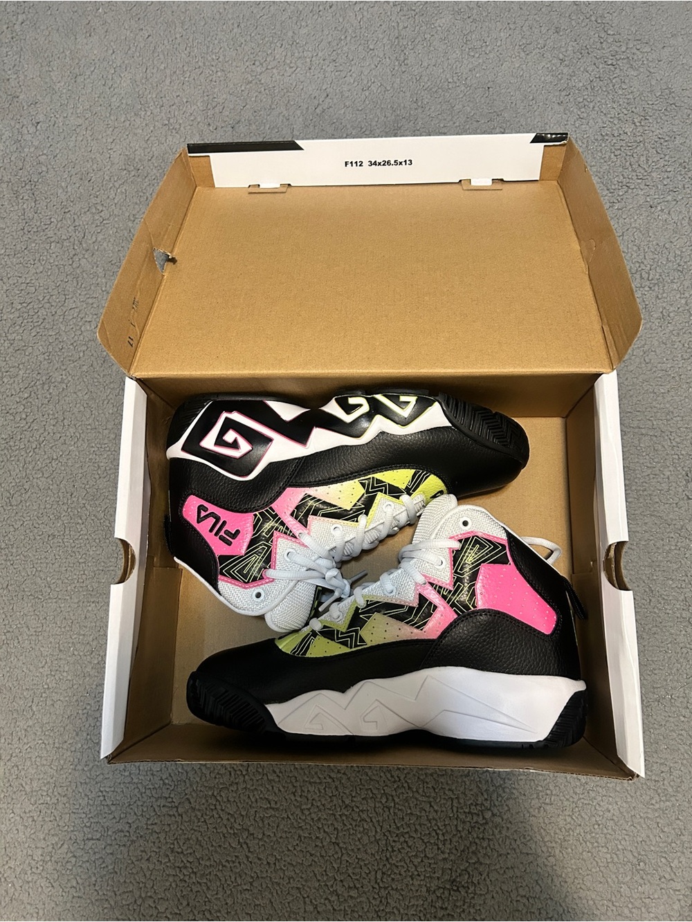 Fila Kids High-Top Sneakers in Black, Pink & Yellow